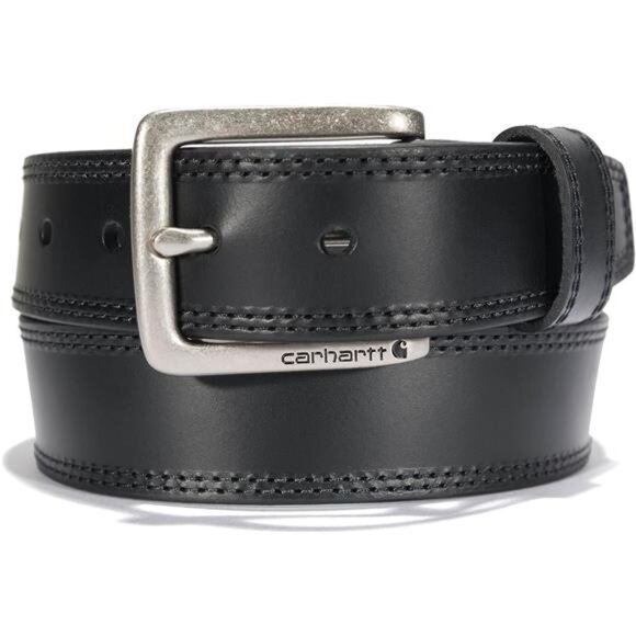 Men's Rugged Leather Engraved Buckle Belt - Picture 1 of 7